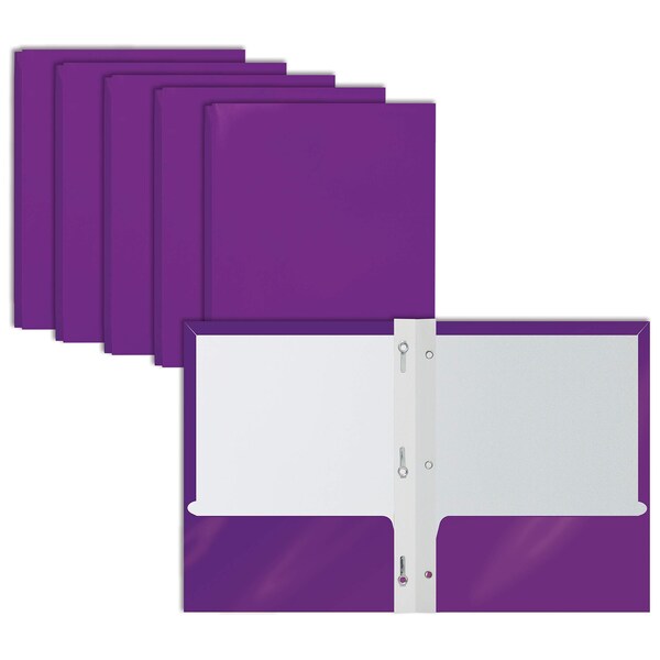 Better Office Products 2 Pocket Glossy Laminated Paper Folders Portfolio With Prongs, Letter Size, Purple, 25PK 84284 - main